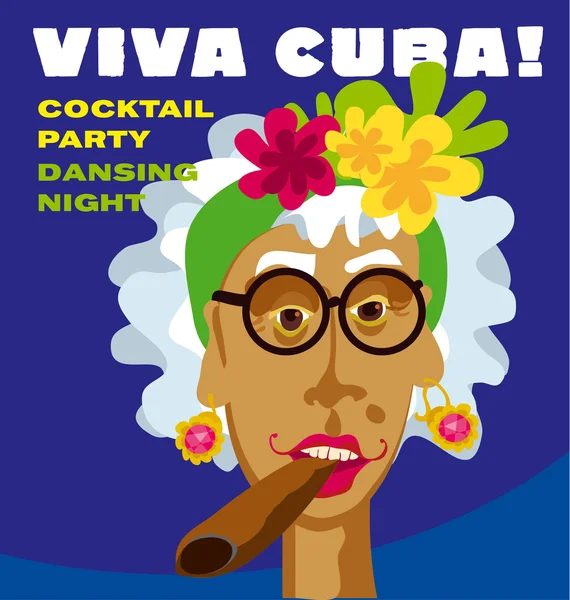 Cara de mujer cubana. ilustración vectorial de dibujos animados para cartel de música . — Vector de stock