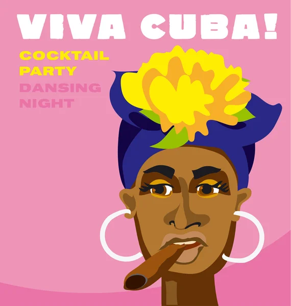 쿠바 여자 얼굴입니다. 음악 포스터에 대 한 만화 벡터 일러스트 레이 션. — 스톡 벡터