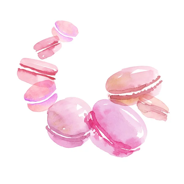 Francouzský pouštní handdrawn koncept. pastelově růžové barvy macaron sladký — Stock fotografie