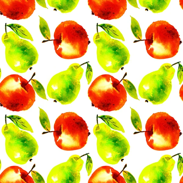 Akwarela jabłko i gruszka ilustracja owoców. cytrusowych naturalne ha — Zdjęcie stockowe