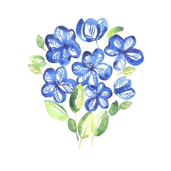 Abstracte blauwe kleur bloemen elementen. Aquarel hand getekende illus — Stockfoto