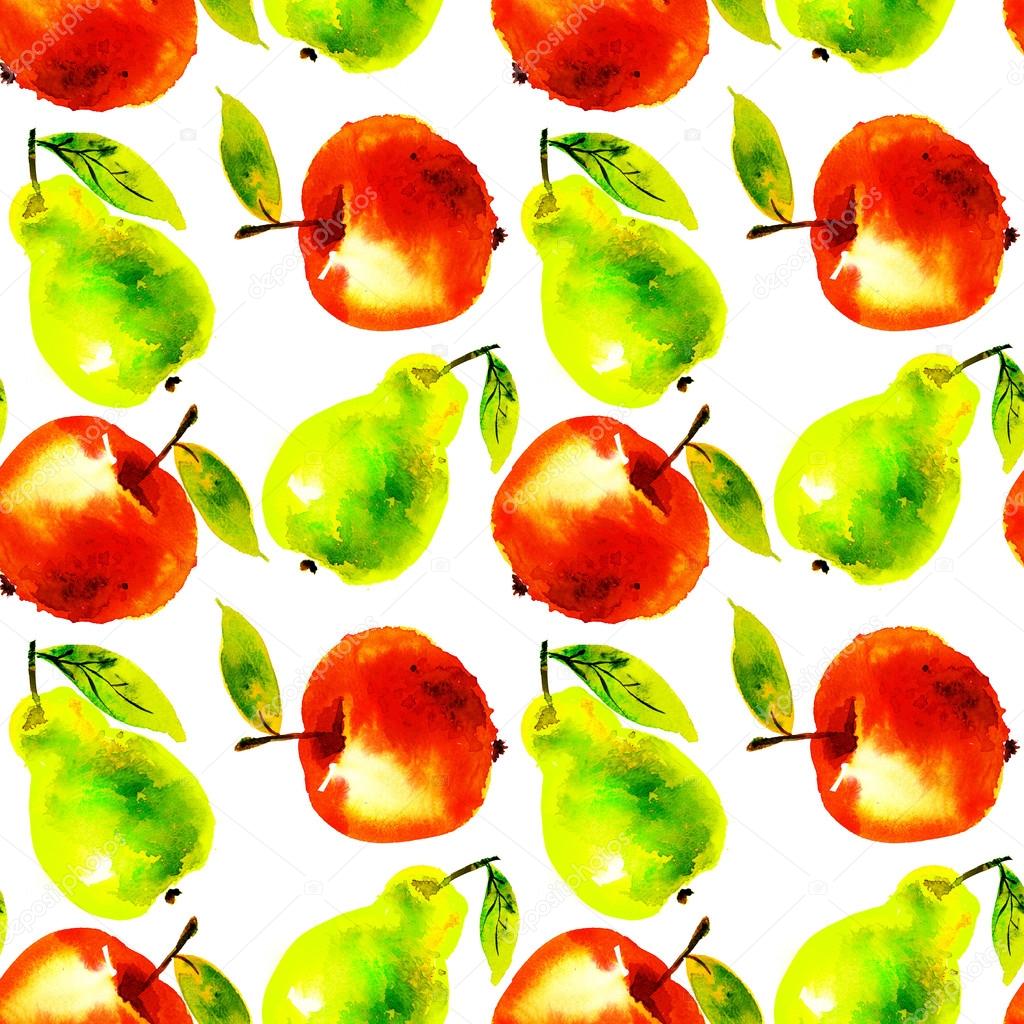 Watercolour apple and pear fruit illustration. citrus natural ha