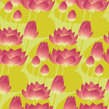 pembe lotus lilyum dekoratif çiçek seamless modeli. hasta vektör