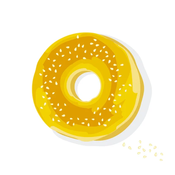 Bagel de fast food com cartaz de estilo plano de sementes em fundo branco . — Vetor de Stock