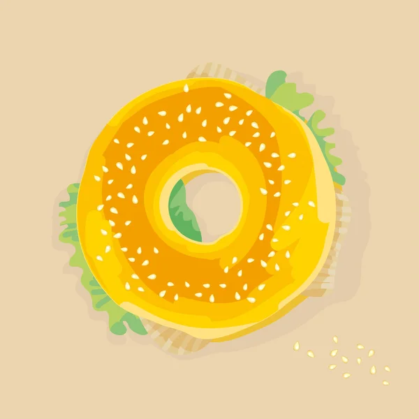 Sándwich de pollo de comida rápida. panecillo con póster de estilo plano de semillas. f) — Vector de stock