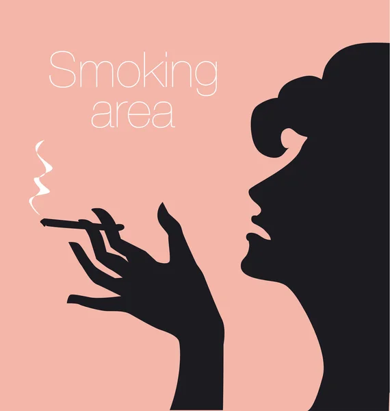 Main avec cigarette, panneau de zone fumeurs, silhouette vectorielle illust — Image vectorielle