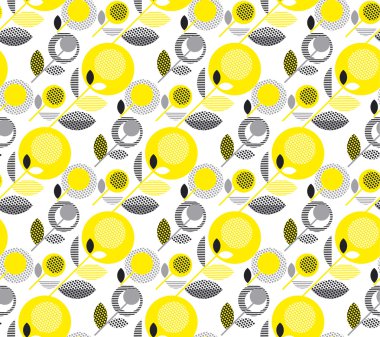 limon rengi 60s çiçek retro desenli. geometri dekoratif stili 