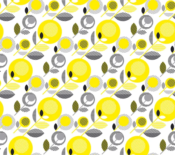 Color limón 60s patrón retro floral. geometría estilo decorativo — Vector de stock