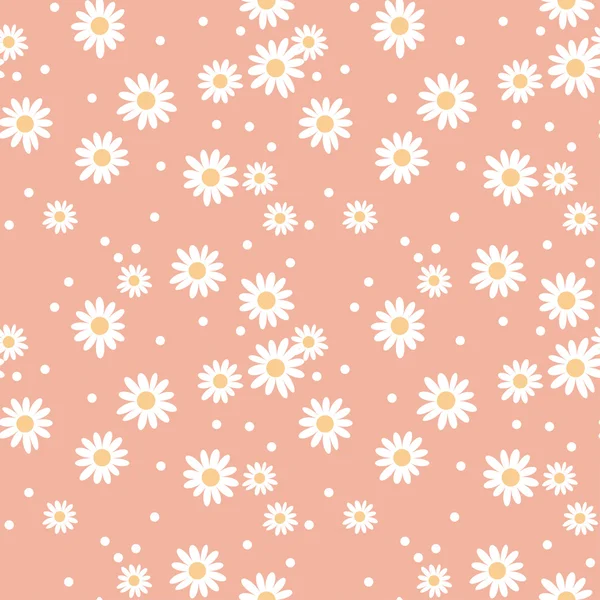 Daisy cute seamless pattern. floral retro style simple motif. wh — Stock Vector