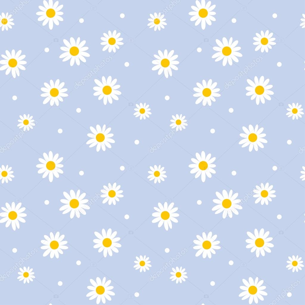 Daisy cute seamless pattern. floral retro style simple motif. wh