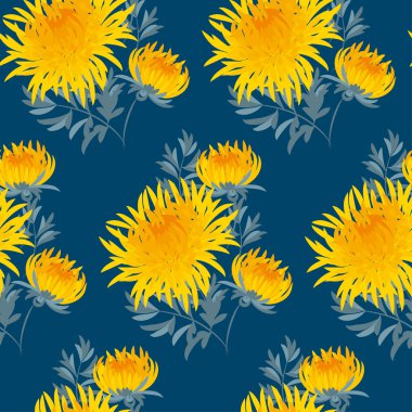 sonbaharda çiçek seamless modeli. sarı Kasımpatı yinelenebilir mo