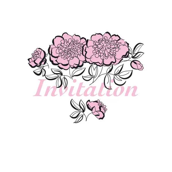 Rosy peony floral sketch. spring flower vector illustration. bla — Stock Vector