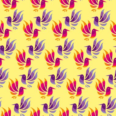 çiçek dekoratif düz kuş ve tropikal bitki, vektör illustrat