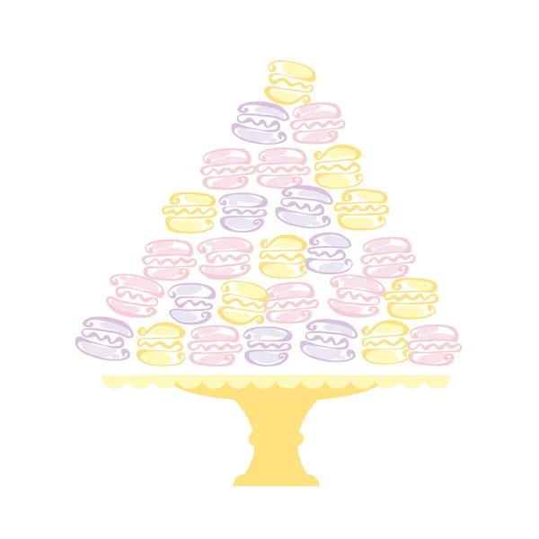 Piramide di macaron di colore chiaro sul piatto. illustrazione vettoriale — Vettoriale Stock