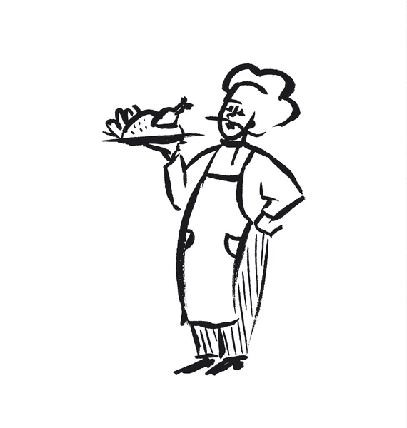 Negro y blanco jefe francés boceto vector ilustración en pasta — Archivo Imágenes Vectoriales