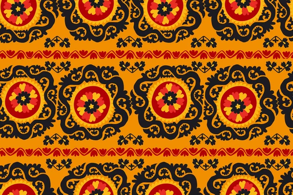 Noir, rouge et orange traditionnel asiatique tapis broderie Suzann — Image vectorielle