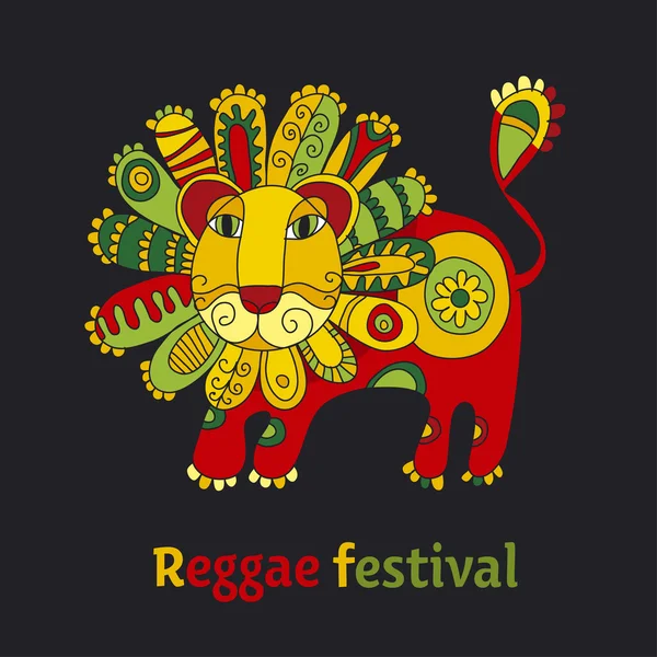 Style folklorique personnage de lion minable. reggae couleur musique fond . — Image vectorielle