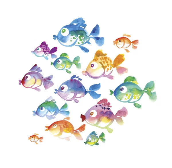 Cute tropical fish watercolor hand drawn illustration — Stock Photo, Image