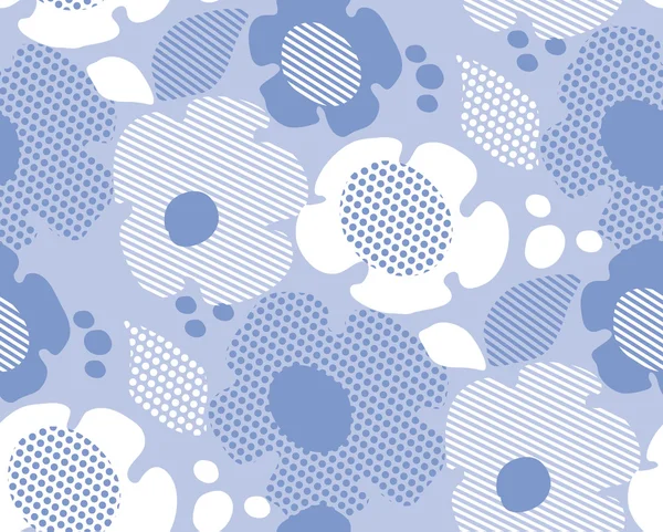 Geometría verano patrón floral sin costuras en colores azul y blanco — Vector de stock