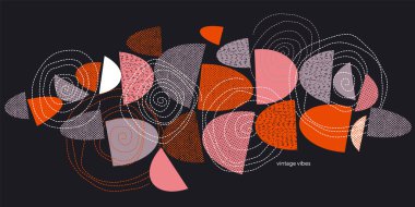 Horizontal abstract geometric shapes with texture in midcentury modern style for card, header, invitation, poster, social media, post publication clipart
