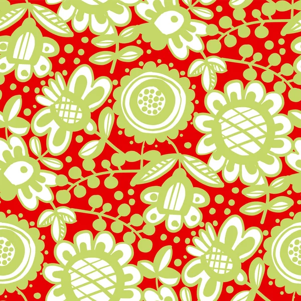 Lebendige Rote Und Grüne Farbe Florale Nahtlose Muster Für Hintergrund — Stockvektor