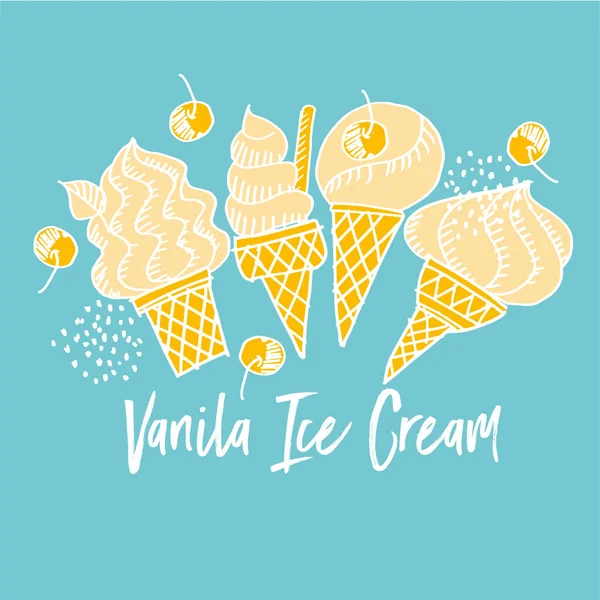 Lindo Surtido Helado Vainilla Estilo Arte Garabato Estampado Humor Verano — Vector de stock