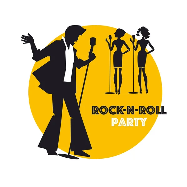Vintage Rock Roll Τραγουδίστρια Καραόκε Μπαρ Για Κάρτα Κεφαλίδα Πρόσκληση — Διανυσματικό Αρχείο