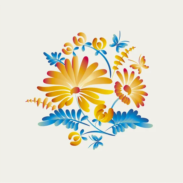 Ουκρανία Παραδοσιακό Πινέλο Χρώμα Λαϊκά Λουλούδια Μοτίβο Για Την Κάρτα — Διανυσματικό Αρχείο