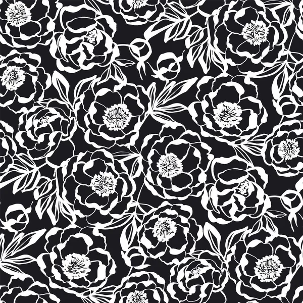 Elegantní Pivoňkové Květy Hladký Vzor Pro Pozadí Tkaniny Textil Zábal — Stockový vektor