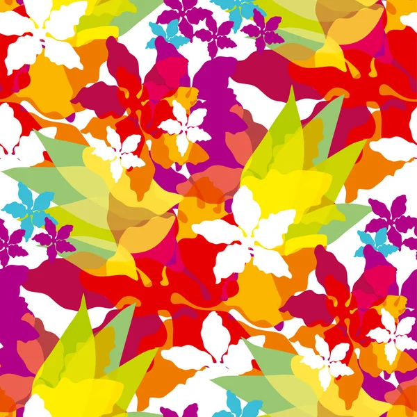 Tekstylny Wektor Rapport Abstrakcyjnymi Kwiatami Żywy Pogrubiony Kolor Tropikalny Zabawy — Wektor stockowy