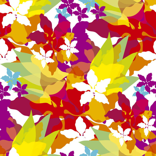 Textile vector tile rapport with abstract flowers. Vivid bold color tropical fun floral seamless pattern for background, fabric, textile, wrap, surface, web and print design.