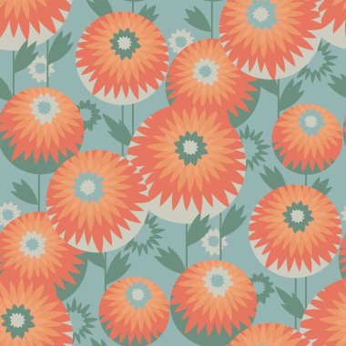 Sonbahar kadife çiçekleri arka plan, kumaş, tekstil, ambalaj, yüzey, ağ ve parmak izi tasarımı için güzel geometrik desenler çizer. Tekstil ve yüzey tasarımı için turuncu ve gri-yeşil sonbahar vektör uyumluluğu.