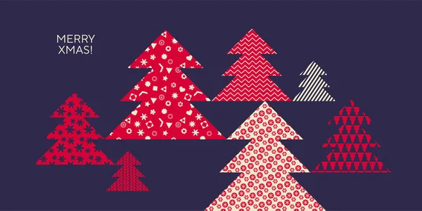 Weihnachtsgruß Mit Geometrisch Gemusterten Bäumen Für Karte Kopfzeile Einladung Poster — Stockvektor