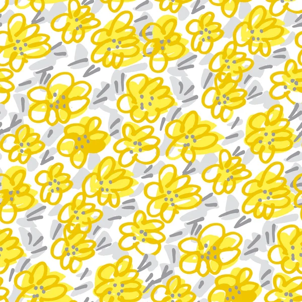 Plaisir Jaune Vif Gris 2021 Couleurs Croquis Floral Motif Sans — Image vectorielle