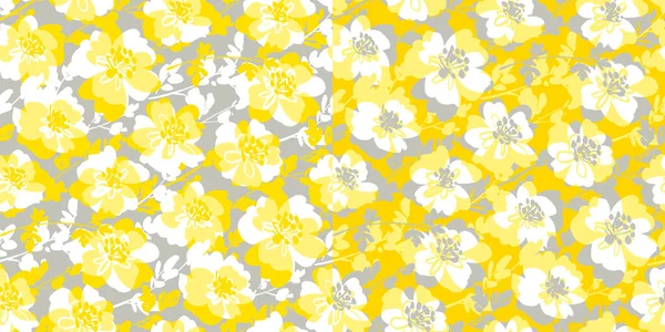 Frische Dynamische Skizze Sommerblume Nahtlose Muster Gelb Und Grau 2021Farben — Stockvektor