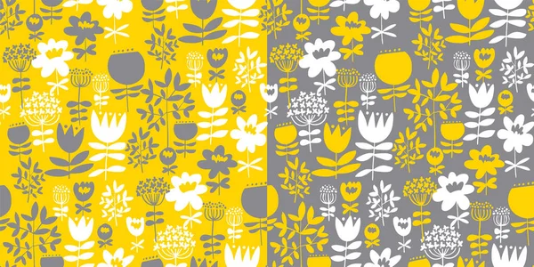 Cute Naive Simple Flowers Seamless Pattern Yellow Green Vector Illustration — Stock Vector