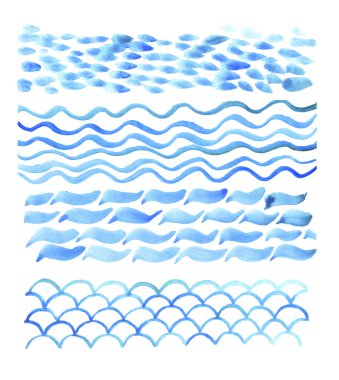 ocean and sea texture set. sea watercolor illustration. blue water hand drawn image.