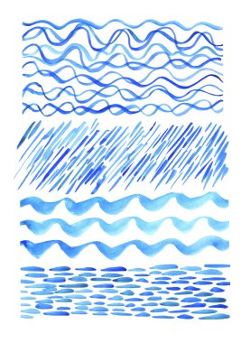 ocean and sea texture set. sea watercolor illustration. blue water hand drawn image.