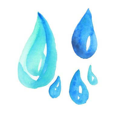 rain drop watercolor. hand drawn paint water drop.