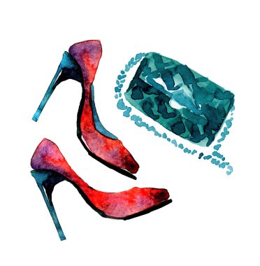 watercolor fashion shoes illustration.