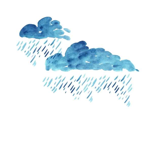 Rain cloud watercolor. hand drawn paint rain. — Stock Fotó