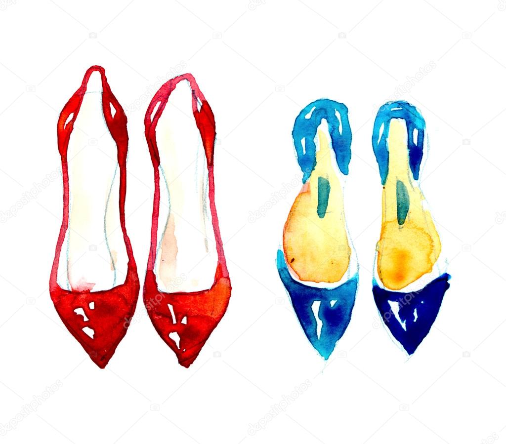 watercolor fashion shoes illustration.