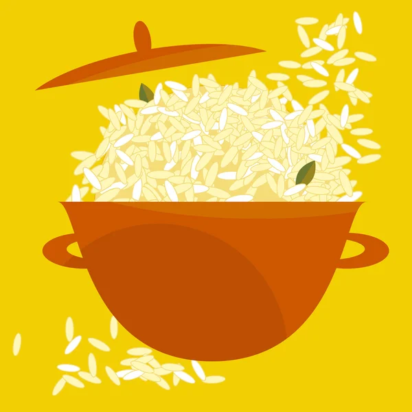 Ilustração vetorial do pote de arroz. ícone de vetor de alimentos simples . — Vetor de Stock