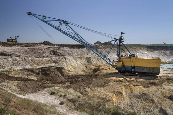 Walking Dragline Excavator Performs Overburden Stripping Clay Pit Zaporizhia Region — Stock Photo, Image