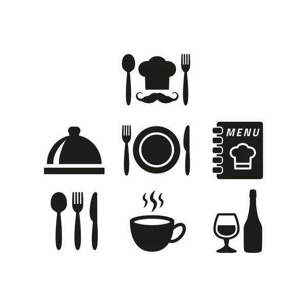 Iconos Restaurantes Cafeterías Sobre Fondo Blanco Ilustración Vectorial — Vector de stock