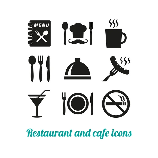 Restaurante Café Ícones Definidos Fundo Branco Ilustração Vetorial — Vetor de Stock