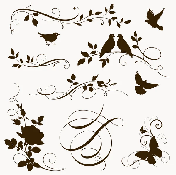 Bird and twigs silhouettes — Stock Vector