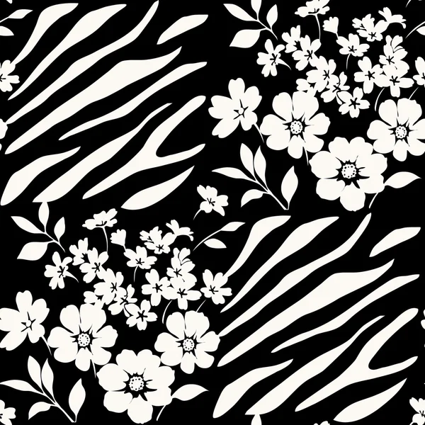 Mönster med blommor och zebra prydnad — Stock vektor