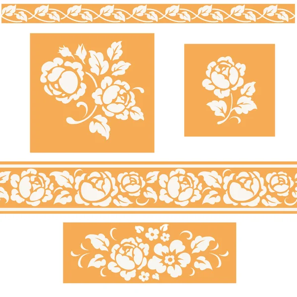 Floral seamless patterns and borders — ストックベクタ