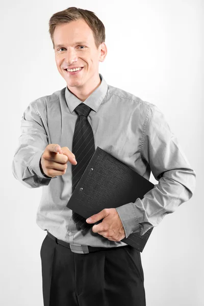 Homem de negócios com área de transferência — Fotografia de Stock